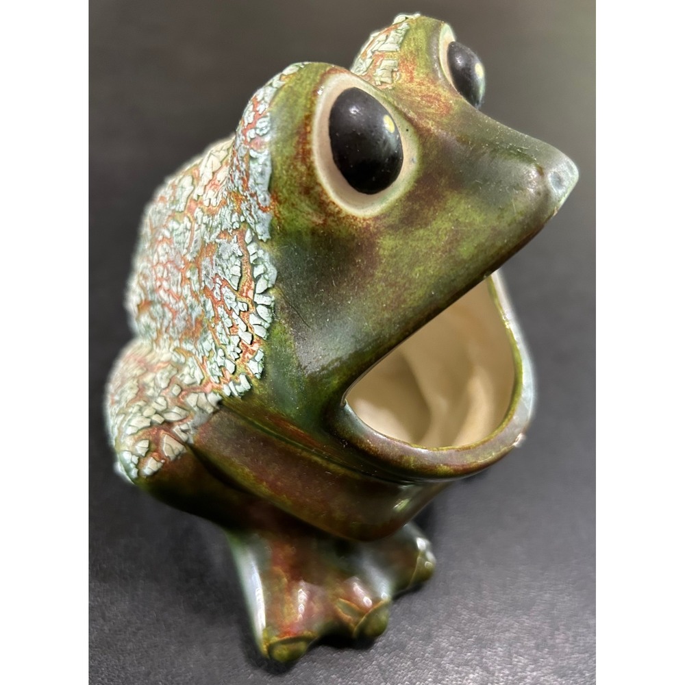 Frog Sponge Holder Green VTG 70s Ceramic Rare Dragon Skin Kitsch Retro Kitchen